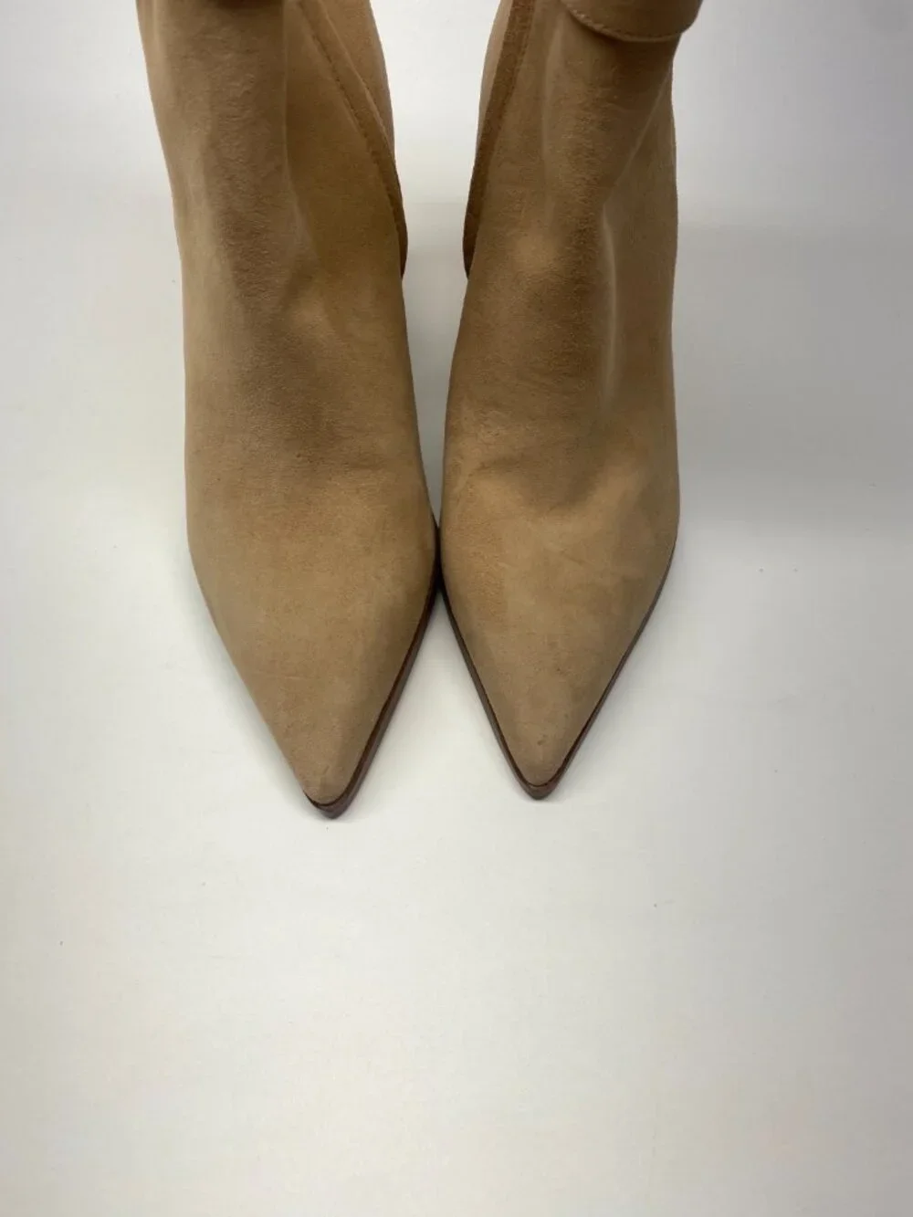 Sam Edelman Weslie Womens Suede Beige Buckle Wedge Pointy Toe Heel Boot Sz 7.5